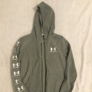 Under Armour UA Coldgear Zip Up Hoodie Sweatshirt Grey Pockets Youth Large